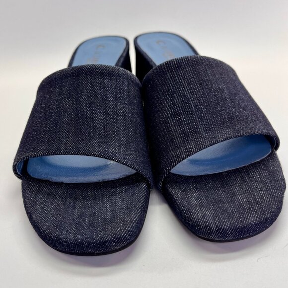 La Canadienne Frida Size 39 Denim Blue Open Toe Block Heel Mule Sandal - Picture 14 of 16